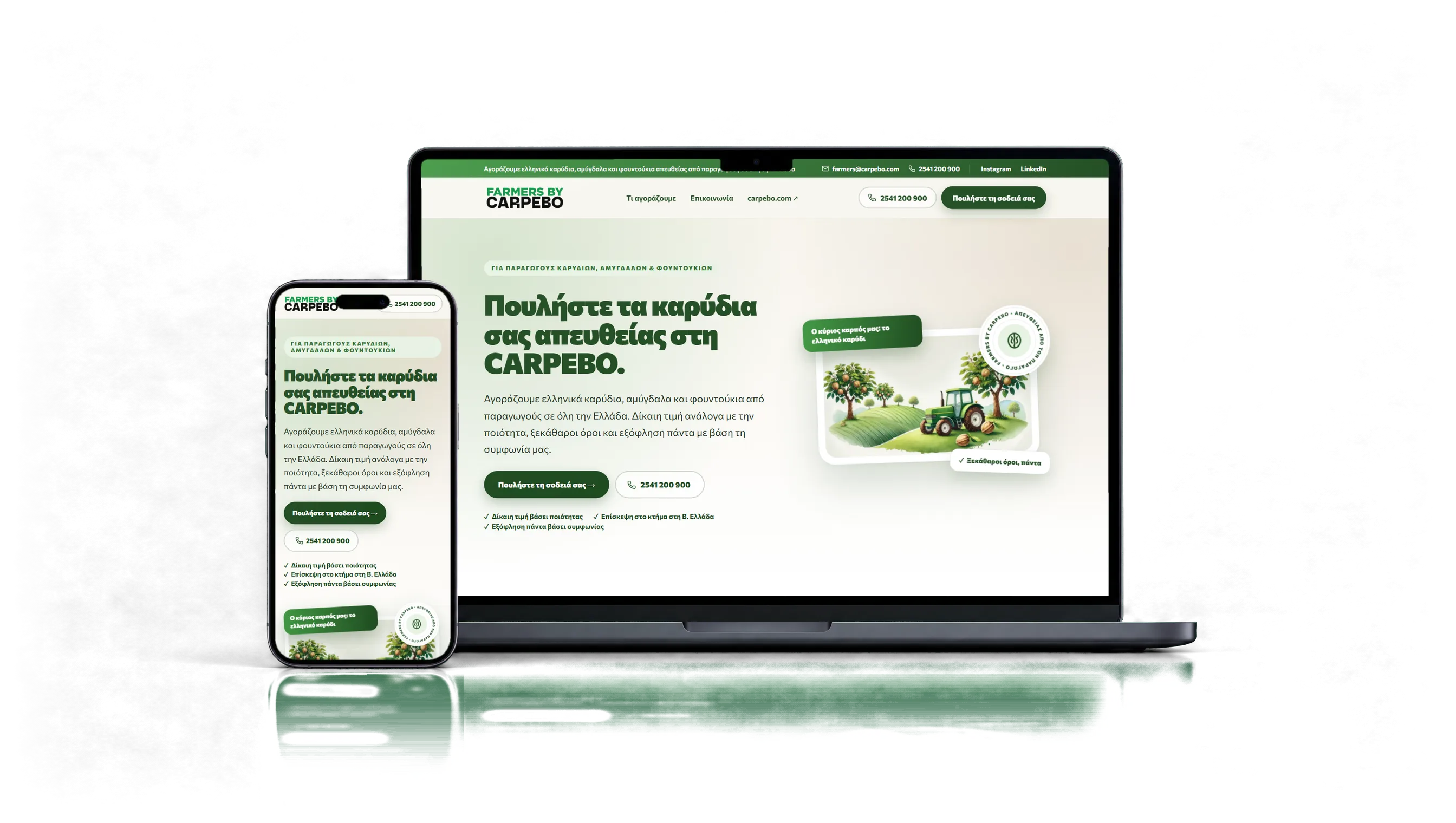 Το farmers.carpebo.com σε φορητό υπολογιστή και κινητό: 100/100 στο PageSpeed και 2η θέση στο Google